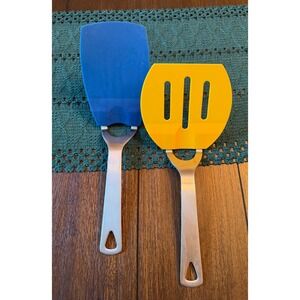 Norpro 18/10 Stainless Steel Spatula Set Blue Solid Yellow Slotted Nylon Turner